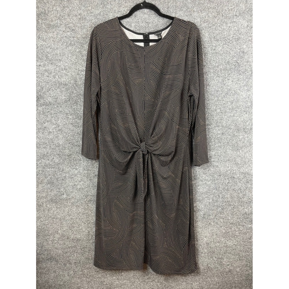 Ann Taylor Sheath Dress Womens M Black Tan Excellent Front Twist Dotted Swirl